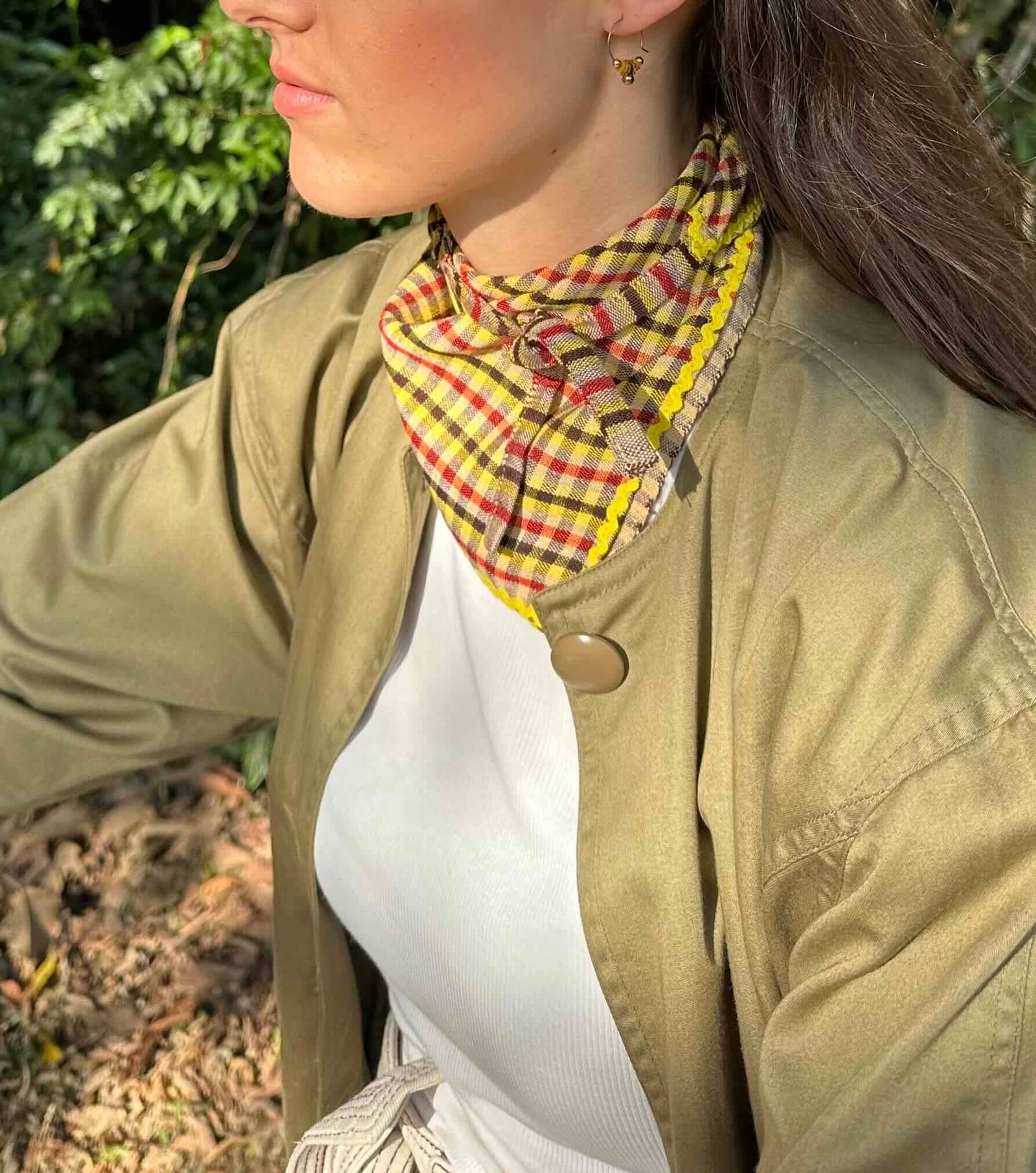 Small Krama Square with French Crochet in Yellow, handmade in Cambodia